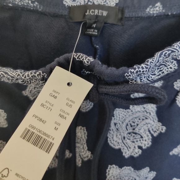 J. Crew University Terry Drawstring Sweatpants in Paisley Bunch Navy Blue - Picture 5 of 7